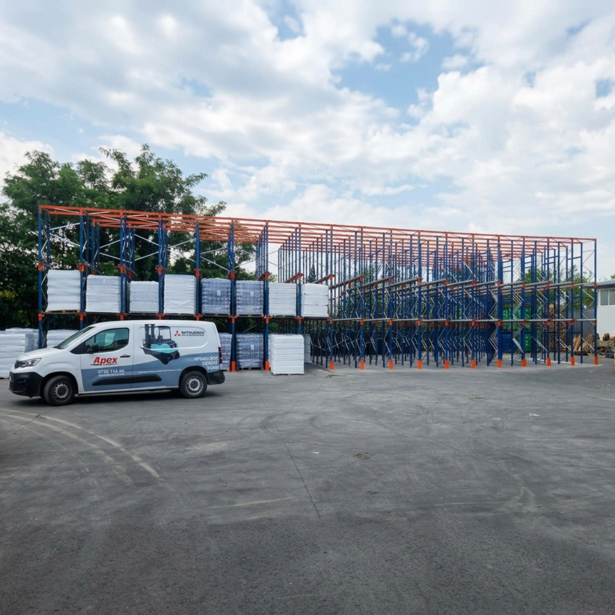 Drive-in палетни стелажи за зона за съхранение на дистрибуторска компания